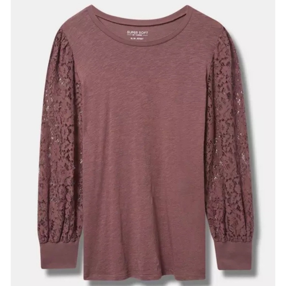 Torrid Super‎ Soft Slub Jersey Women Size 4 4X 4XL Purple Lace Sleeve Tunic Top